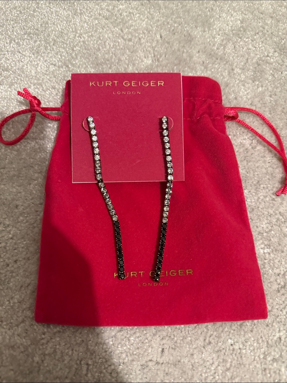 Kurt Geiger Long Crystal Drop Earrings - Black and Clear